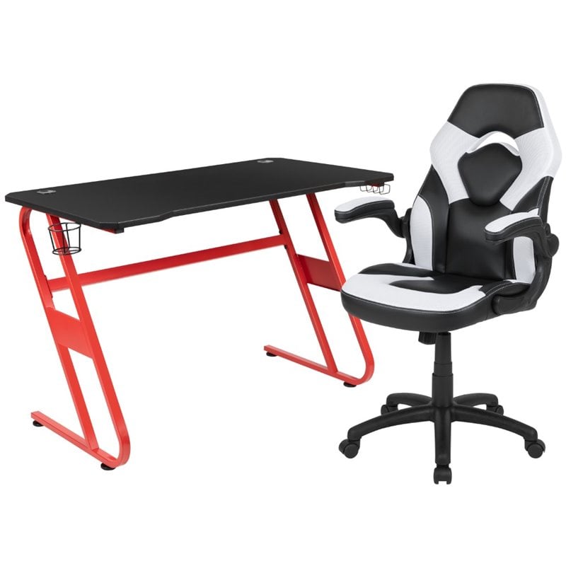 Bowery Hill 2 Piece Z-Frame Gaming Desk Set in Red and White
