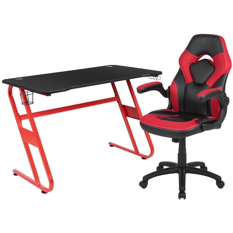 Bowery Hill 2 Piece Z-Frame Gaming Desk Set in Red and Black