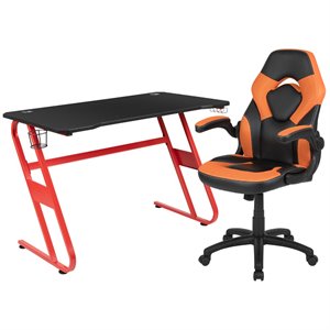 bowery hill 2 piece z-frame gaming desk set in red and orange