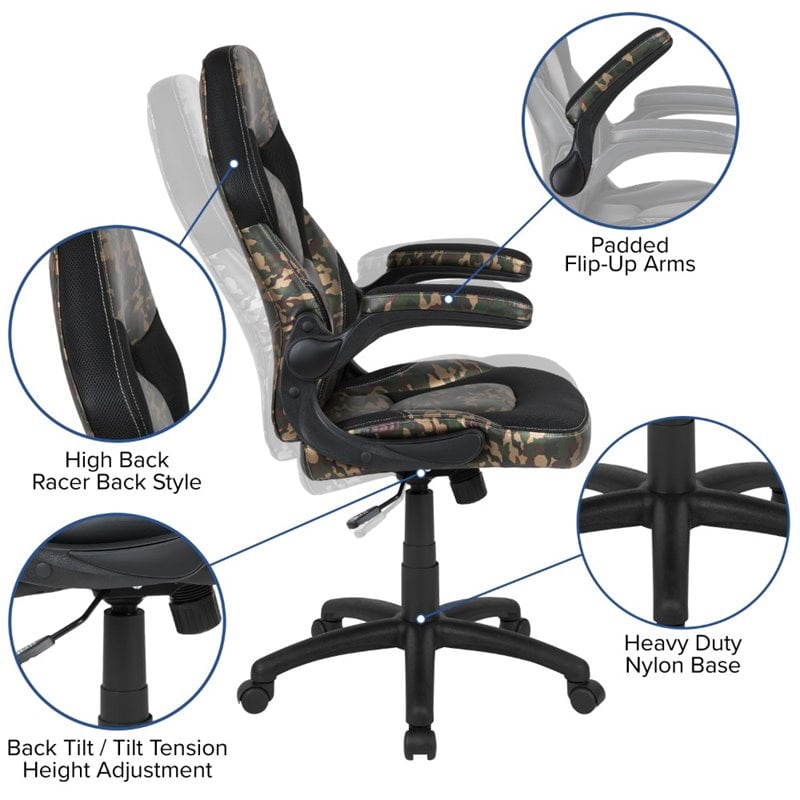 Bowery Hill 2 Piece Z-Frame Gaming Desk Set in Red and Camouflage
