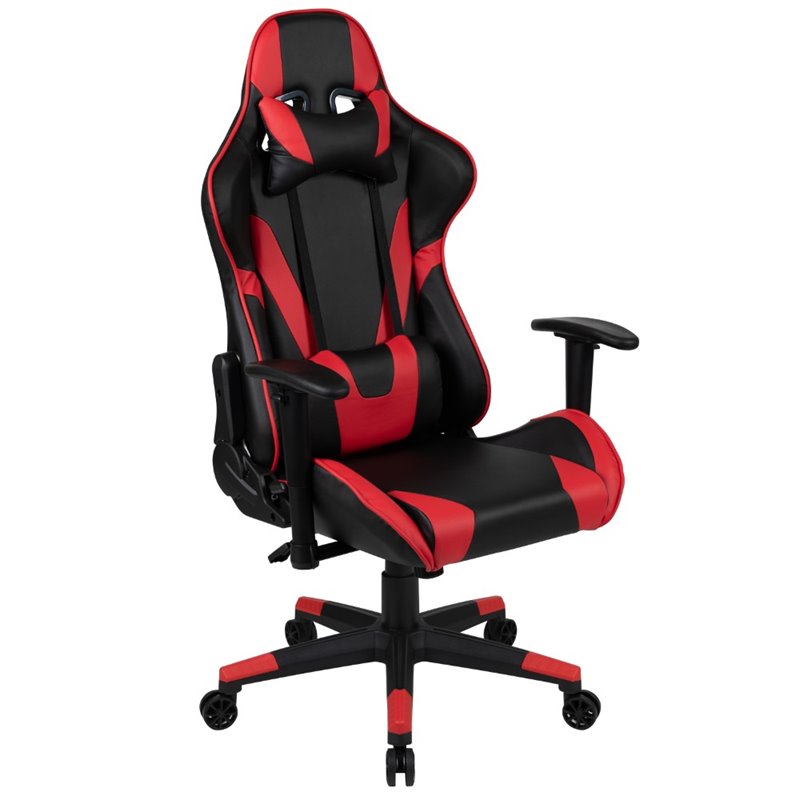 Bowery Hill Z-Frame Gaming Desk and Reclining Swivel Chair in Red