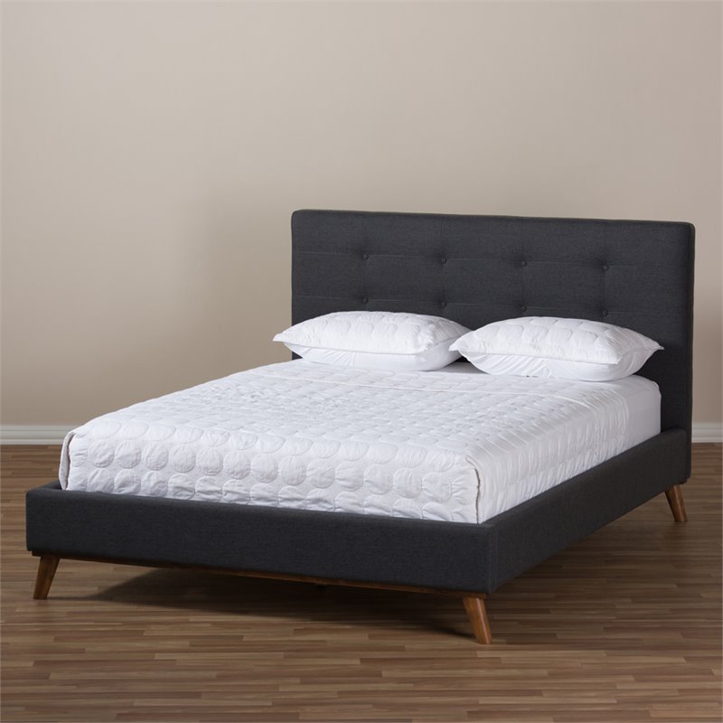 Bowery Hill Upholstered Full Platform Bed in Dark Gray