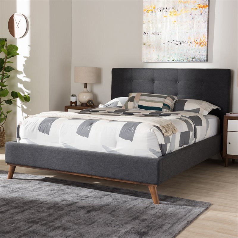 Bowery Hill Upholstered King Platform Bed in Dark Gray