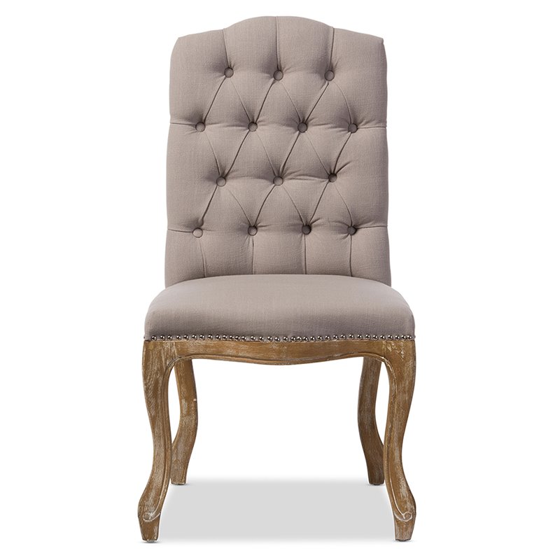 Bowery Hill Tufted Dining Side Chair in Natural Oak and Beige