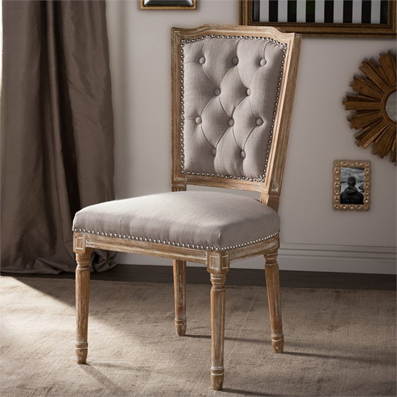 Bowery Hill Tufted Dining Side Chair in Oak and Beige