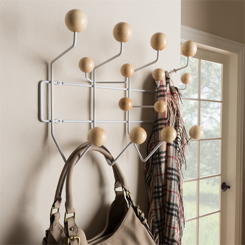 Bowery Hill Wall Mounted Coat Rack in White and Light Brown