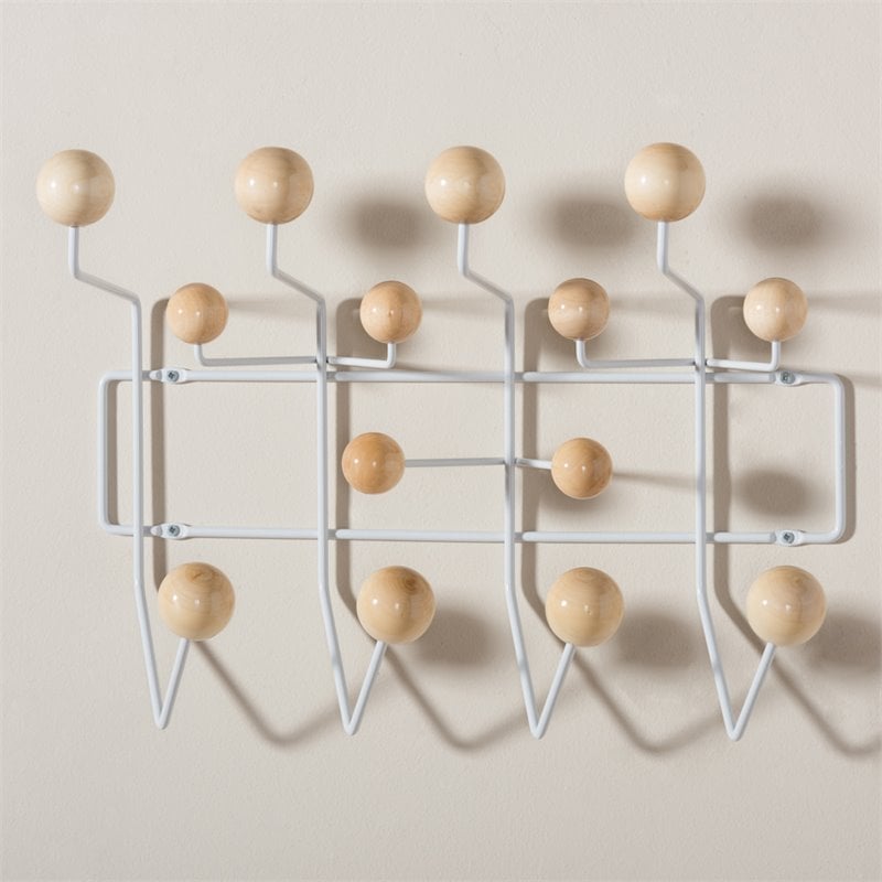 Bowery Hill Wall Mounted Coat Rack in White and Light Brown