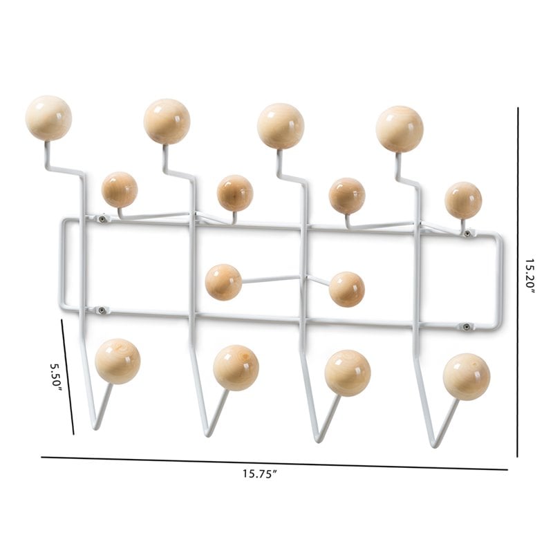 Bowery Hill Wall Mounted Coat Rack in White and Light Brown