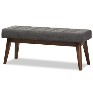 bowery hill button tufted bedroom bench in dark gray