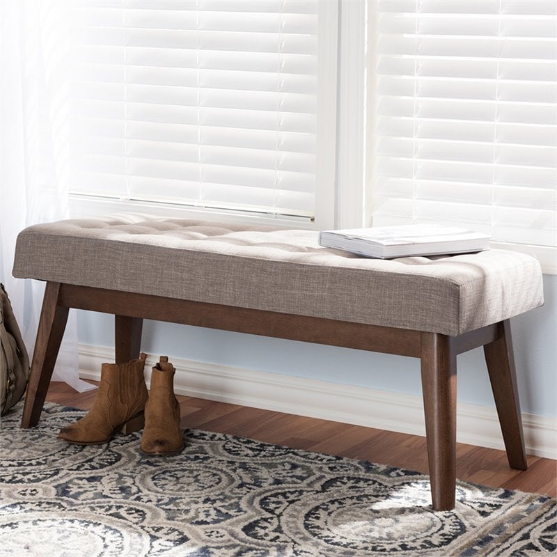 Bowery Hill Button Tufted Bedroom Bench in Light Gray