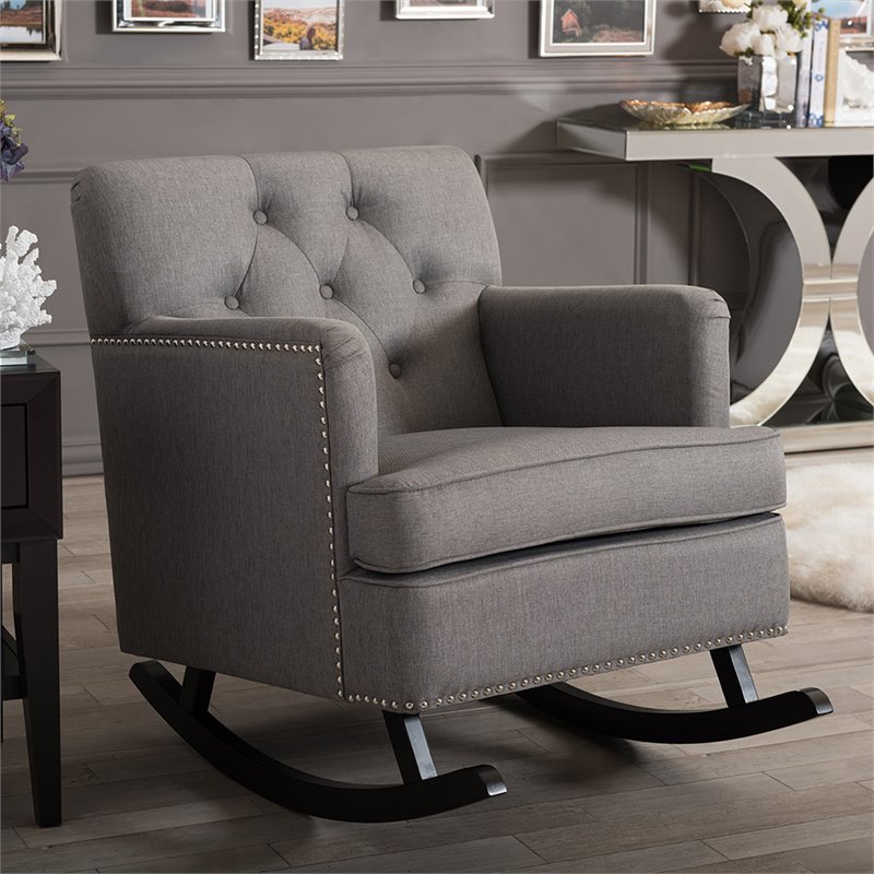 Bowery Hill Tufted Rocker in Gray and Dark Espresso