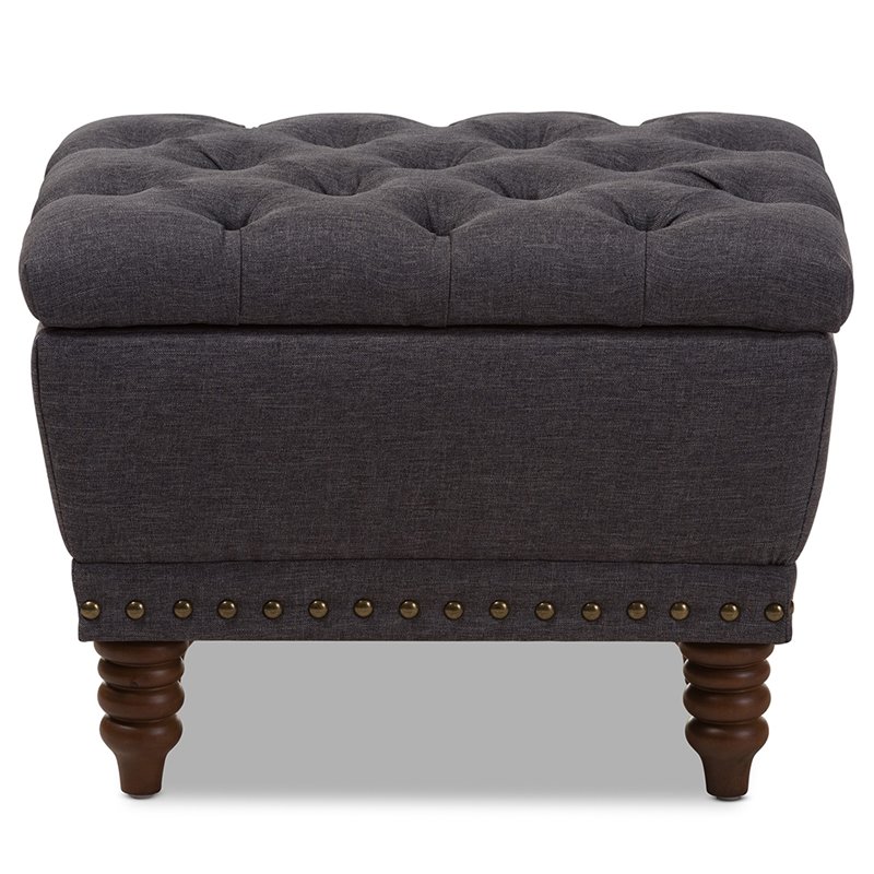 Bowery Hill Tufted Storage Ottoman in Dark Gray and Walnut