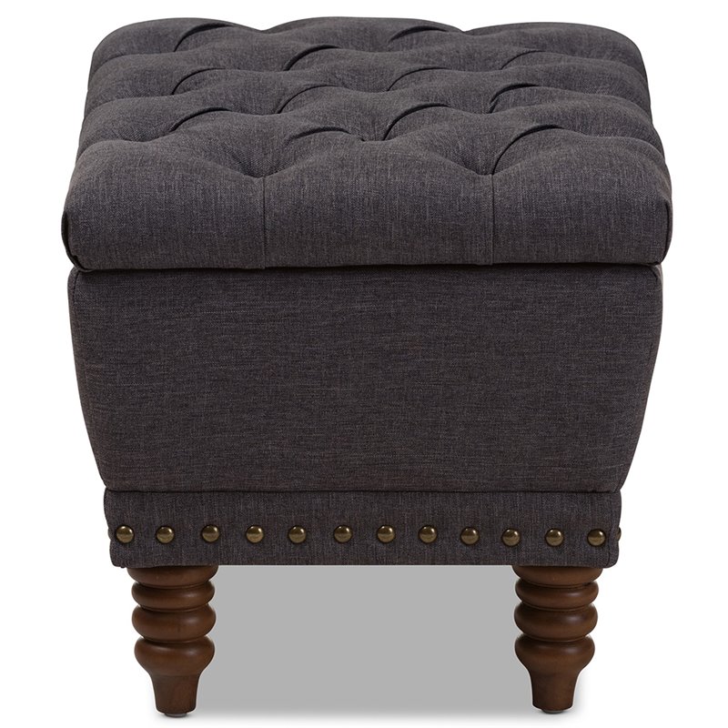 Bowery Hill Tufted Storage Ottoman in Dark Gray and Walnut