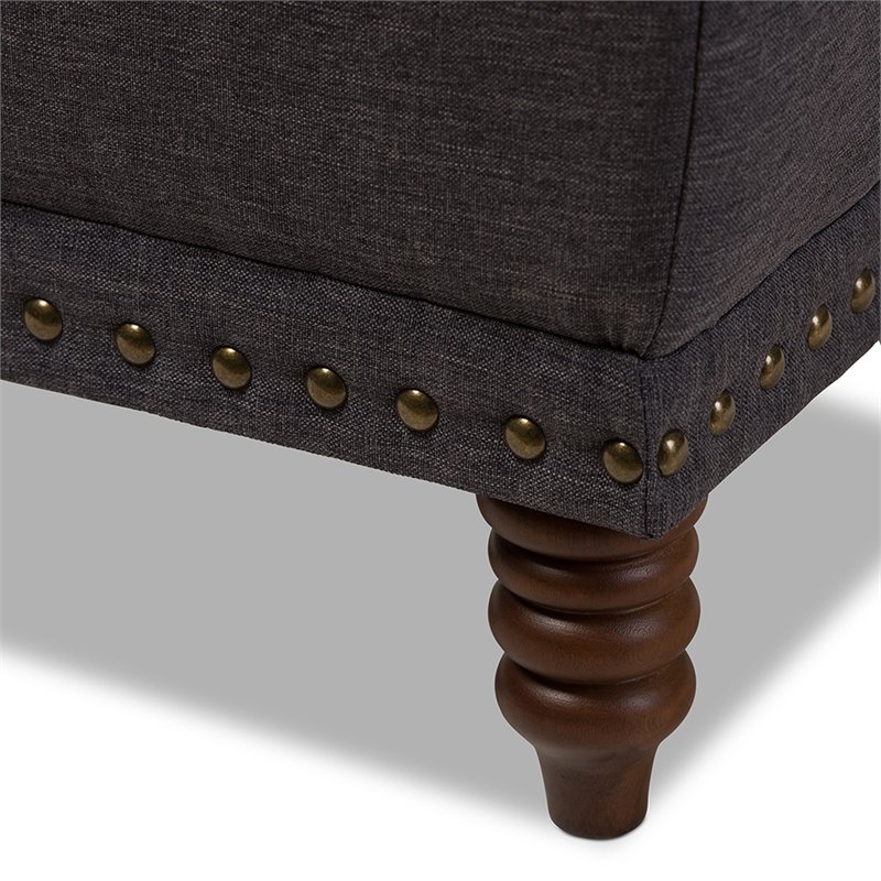 Bowery Hill Tufted Storage Ottoman in Dark Gray and Walnut