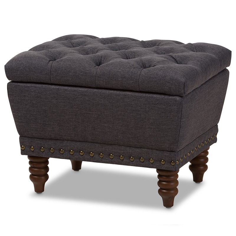Bowery Hill Tufted Storage Ottoman in Dark Gray and Walnut