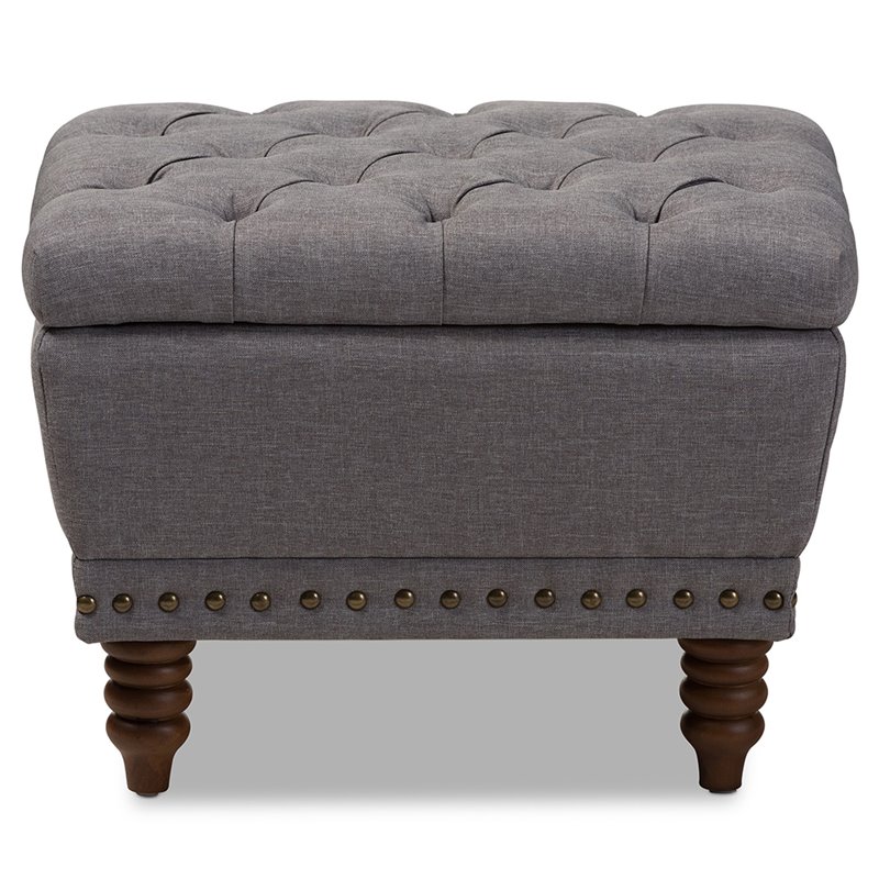 Bowery Hill Tufted Storage Ottoman in Gray and Walnut