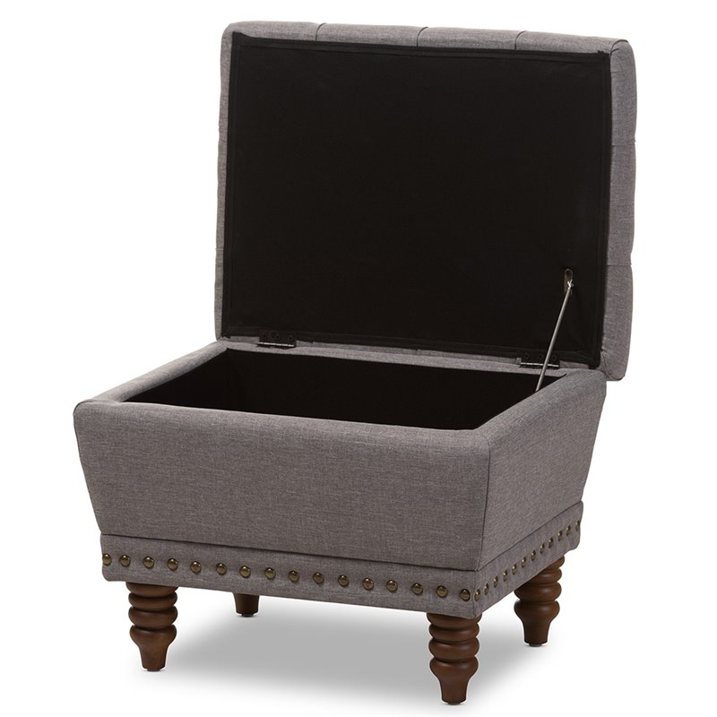 Bowery Hill Tufted Storage Ottoman in Gray and Walnut
