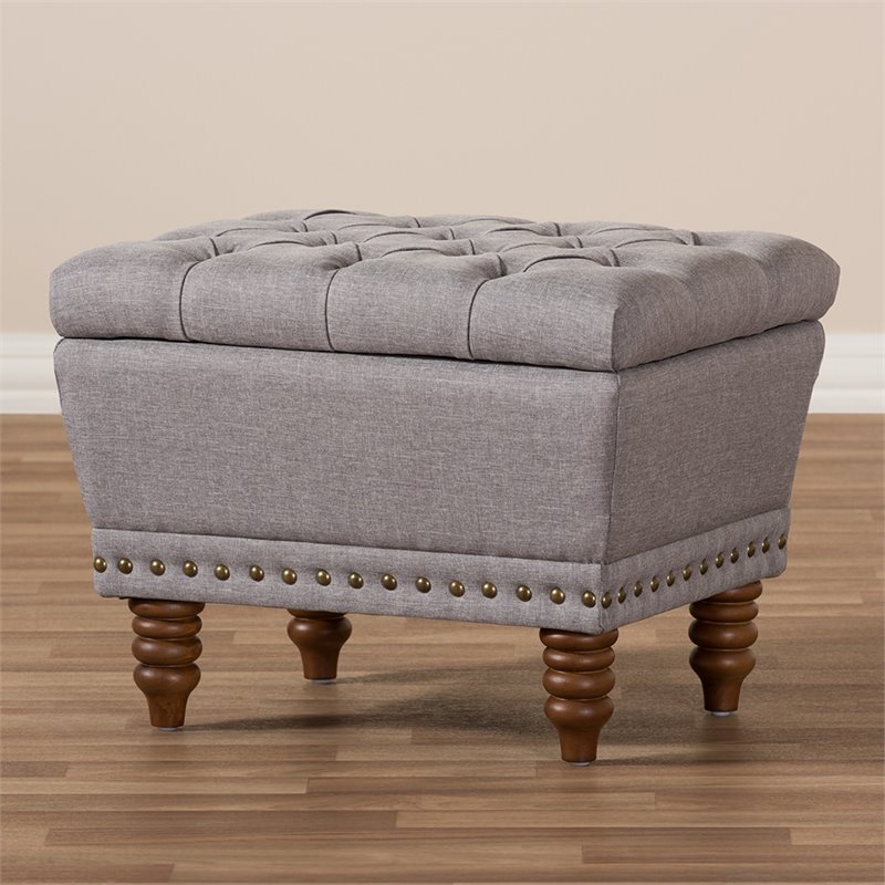 Bowery Hill Tufted Storage Ottoman in Gray and Walnut