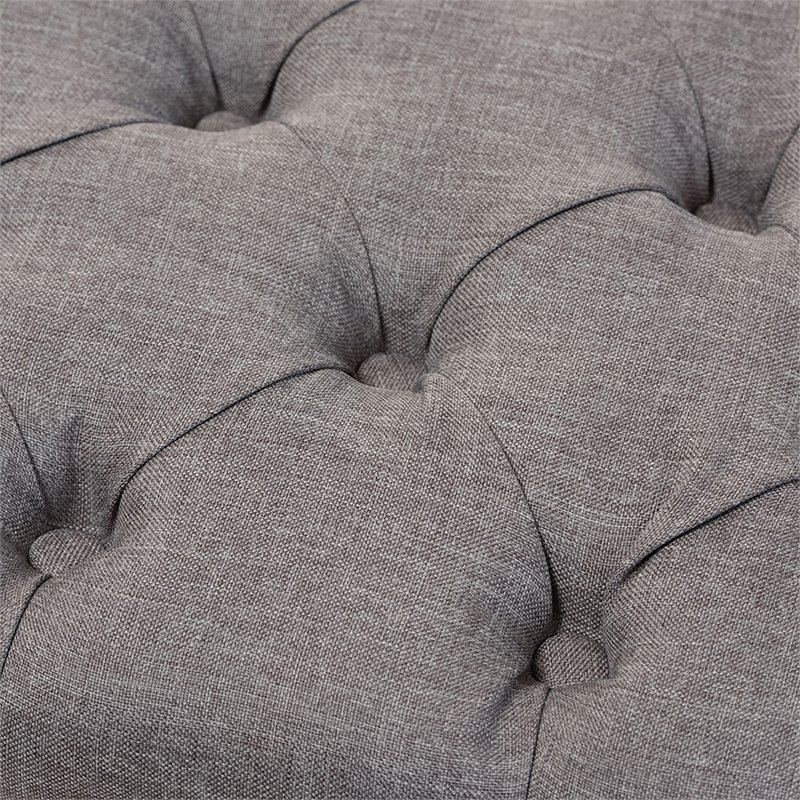 Bowery Hill Tufted Storage Ottoman in Gray and Walnut