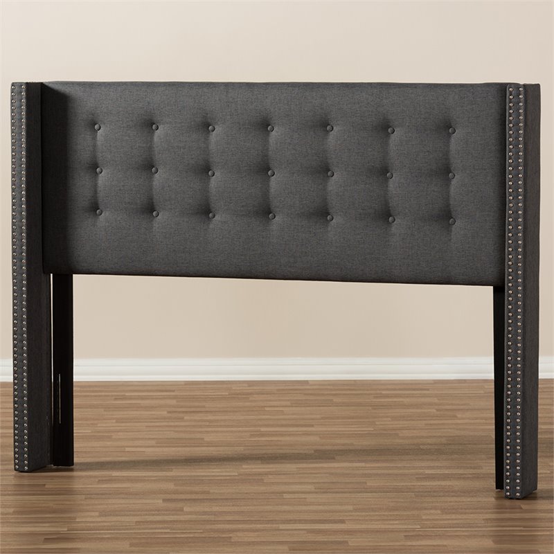 Bowery Hill Contemporary Fabric Queen Winged Panel Headboard in Gray
