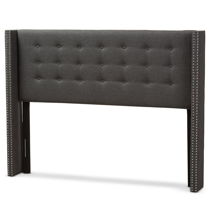 Bowery Hill Contemporary Fabric Queen Winged Panel Headboard in Gray
