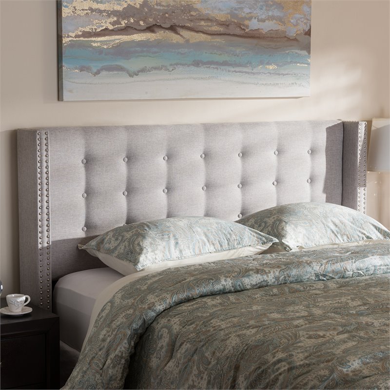 Bowery Hill Queen Winged Panel Headboard in Grayish Beige