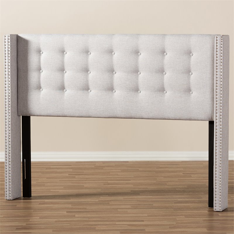 Bowery Hill Queen Winged Panel Headboard in Grayish Beige