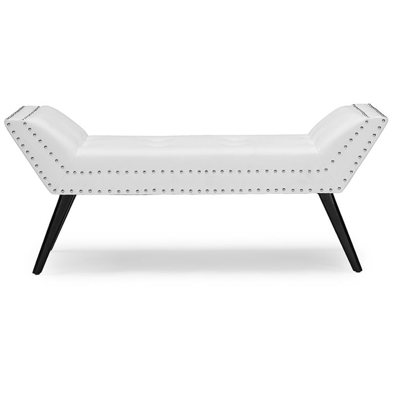 Bowery Hill Faux Leather Tufted Ottoman Bench in White
