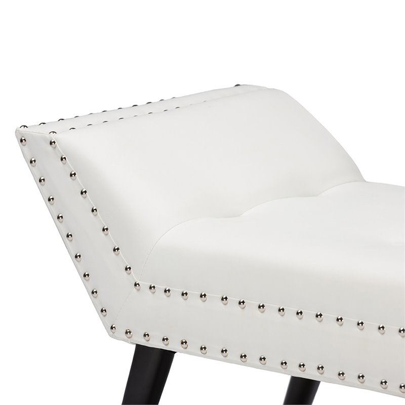Bowery Hill Faux Leather Tufted Ottoman Bench in White