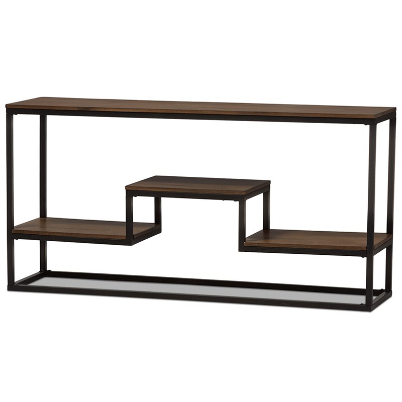 Bowery Hill Console Table in Antique Black and Weathered Oak