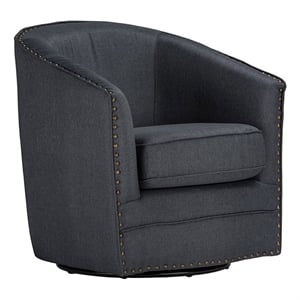 Bowery Hill 17.55&quot Modern Fabric Swivel Accent Chair with Nail Head Trim in Gray