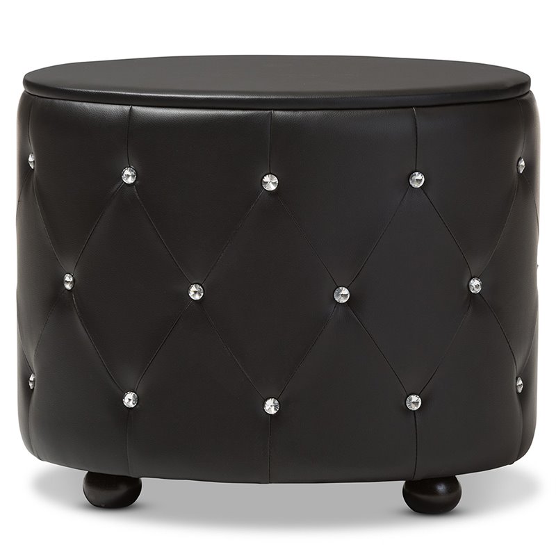 Bowery Hill 2 Drawer Faux Leather Tufted Nightstand in Black