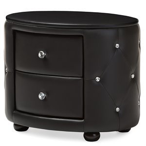 bowery hill 2 drawer faux leather tufted nightstand in black