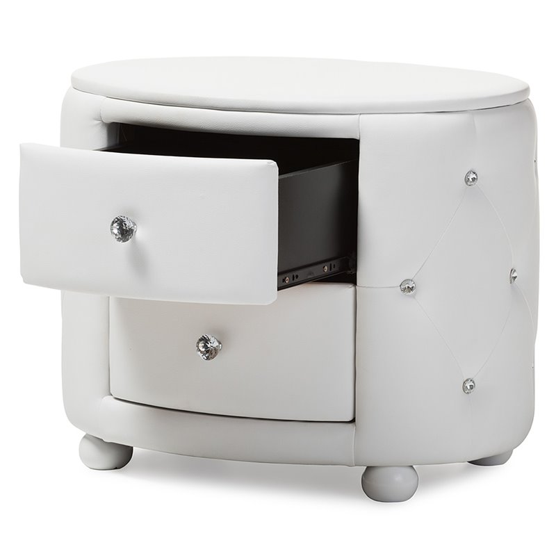 Bowery Hill 2 Drawer Faux Leather Tufted Nightstand in White