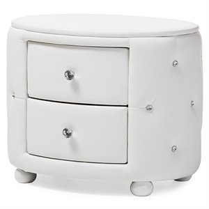 bowery hill 2 drawer faux leather tufted nightstand in white