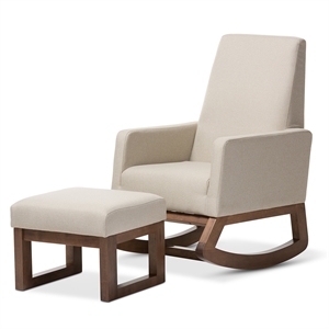 Bowery Hill Modern Fabric Upholstered Rocker and Ottoman in Beige