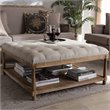 Bowery Hill Linen Beige Coffee Table Ottoman Square Button-Tufted 39.37