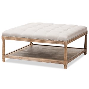 Bowery Hill Square Coffee Table Ottoman in Beige and Oak