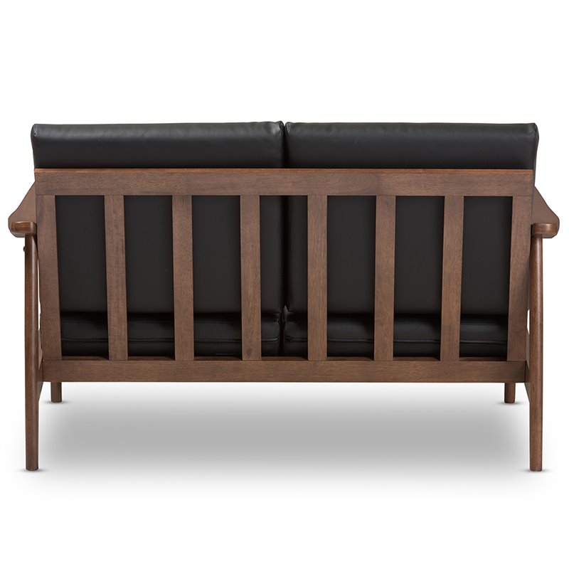 Bowery Hill Faux Leather Loveseat in Black and Walnut Brown