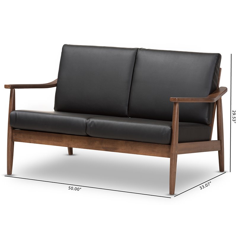 Bowery Hill Faux Leather Loveseat in Black and Walnut Brown