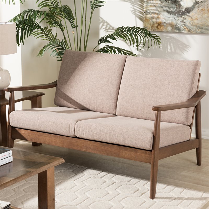Bowery Hill Loveseat in Light Brown and Walnut Brown