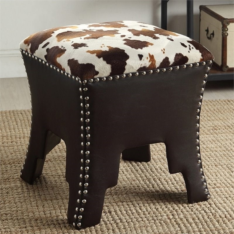Bowery Hill Faux Leather Foot Stool in Cow Print