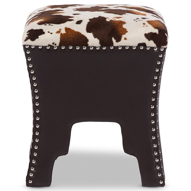 Bowery Hill Faux Leather Foot Stool in Cow Print