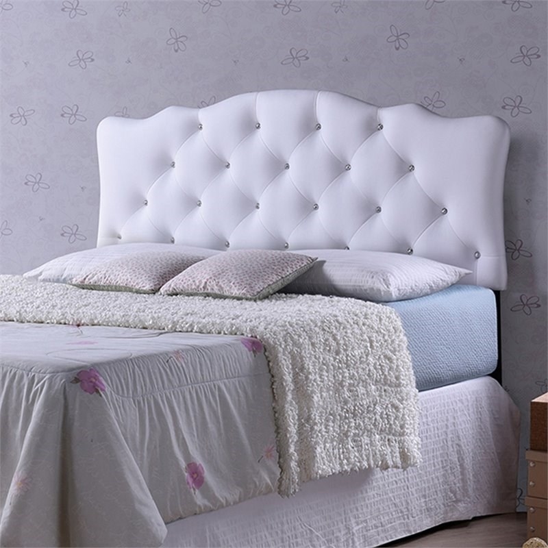 Bowery Hill Faux Leather Tufted Queen Panel Headboard in White