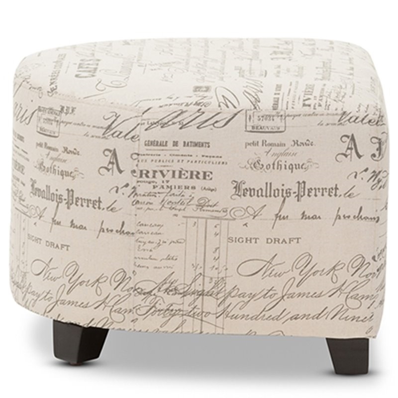 Bowery Hill Contemporary Fabric Accent Chair and Ottoman Set in Off White