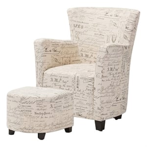 Bowery Hill Contemporary Fabric Accent Chair and Ottoman Set in Off White