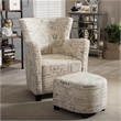 Bowery Hill Contemporary Fabric Accent Chair and Ottoman Set in Off White