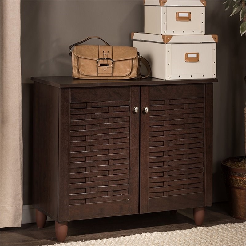 Bowery Hill 2 Door Shoe Cabinet in Dark Brown