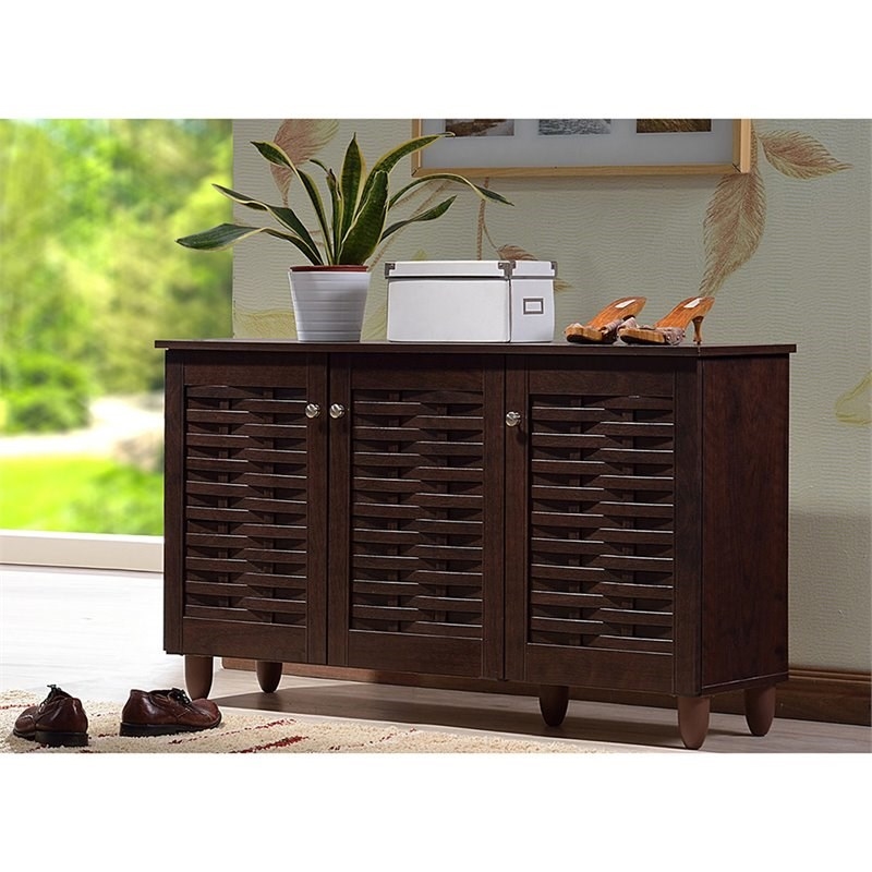 Bowery Hill 3 Door Shoe Cabinet in Dark Brown