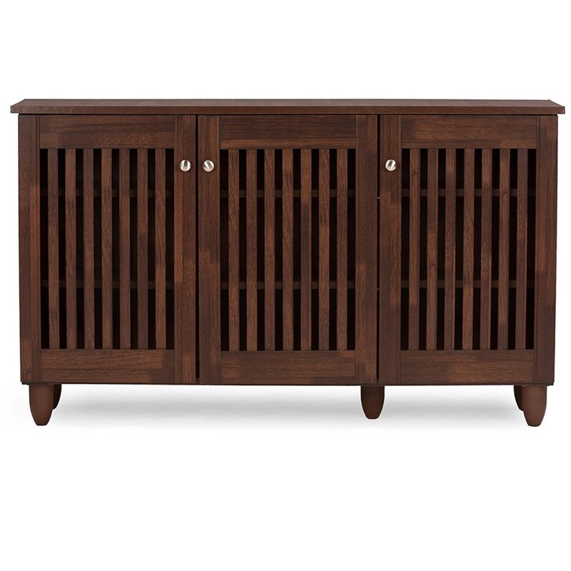 Bowery Hill 3 Door Shoe Cabinet in Dark Brown